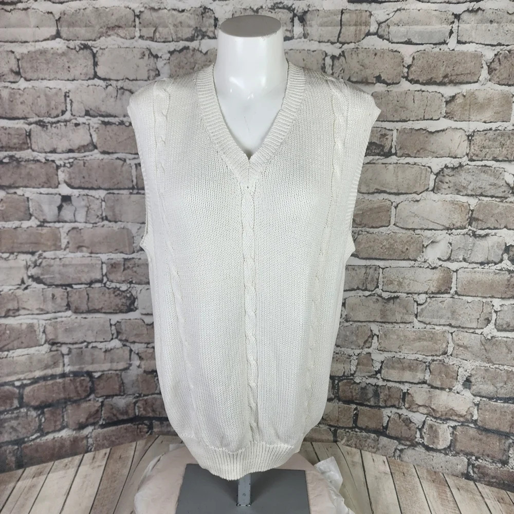 Vintage Abercrombie & Fitch Cotton Cable Knit VNeck Sweater Vest Ivory Large - Picture 1 of 15